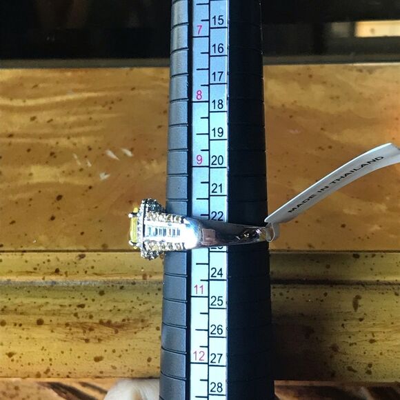 Natural Yellow Sapphire Sterling Silver Halo Ring Size 10 - Picture 6 of 10